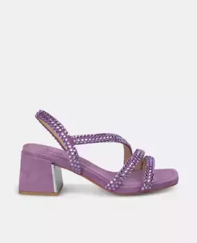 Женские босоножки на каблуке со стразами на подъеме и квадратном носке Alma en Pena, пурпурный