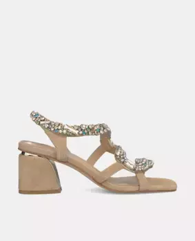 Женские босоножки на каблуке со змеей из стразов Alma en Pena, бежевый