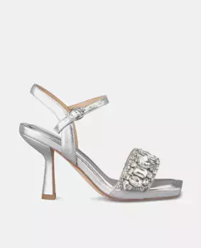 Женские босоножки на квадратном каблуке с ремешком из стразов Alma en Pena, серебряный