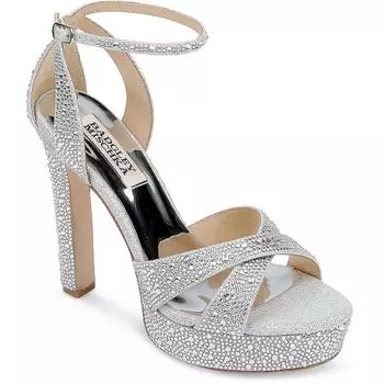 Женские босоножки на платформе Fizz из атласа со стразами Badgley Mischka, цвет silver textile