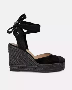 Женские босоножки на плетеной танкетке с застежкой на щиколотку Alma en Pena, чёрный