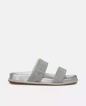 Женские босоножки на плоской подошве из кожи с широкими ремешками и блестками Alma en Pena, серебряный