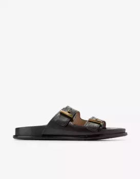 Женские босоножки на плоской подошве из кожи с регулируемыми ремешками Cole Haan, чёрный