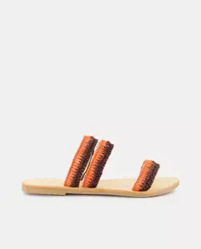 Женские босоножки на плоской подошве из рафии с ремешками в двойную полоску Maneb, коричневый