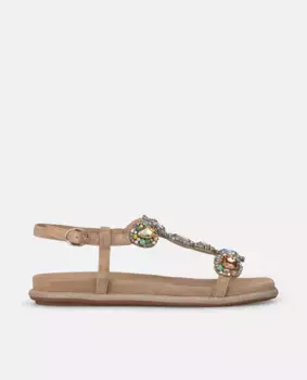 Женские босоножки на плоской подошве с блестящим ремешком на подошве и стразами на ремешке подъема Alma en Pena, бежевый