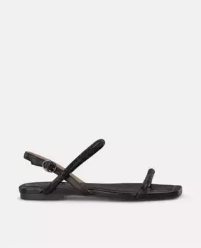 Женские босоножки на плоской подошве с двумя ремешками со стразами и застежкой на пряжке Alma en Pena, чёрный