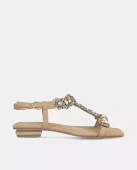 Женские босоножки на плоской подошве с квадратным носком и стразами Alma en Pena, бежевый