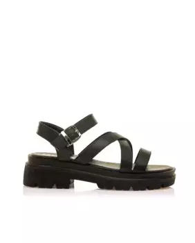 Женские босоножки на плоской подошве с плетеными ремешками Mustang, чёрный