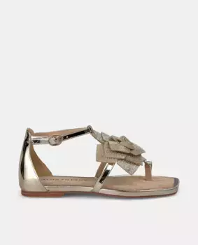 Женские босоножки на плоской подошве с упором на носок и цветочным орнаментом, покрытым стразами Alma en Pena, золотой