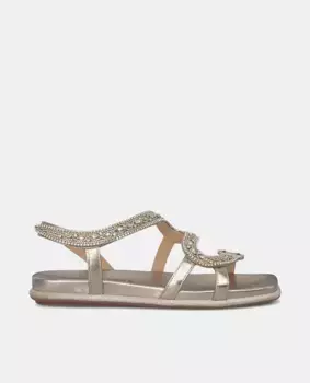 Женские босоножки на плоской подошве со стразами в виде змеи без застежки Alma en Pena, коричневый