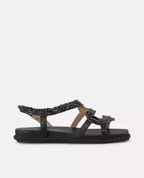 Женские босоножки на плоской подошве со стразами в виде змеи и блестящим ремешком на подошве Alma en Pena, черный