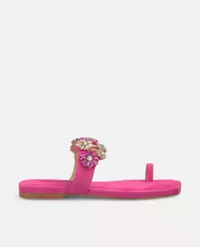 Женские босоножки на плоской подошве со стразами, ремешком и поддержкой для носка Alma en Pena, фуксия