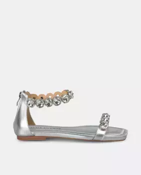 Женские босоножки на плоской подошве со стразами и застежкой-молнией Alma en Pena, серебряный