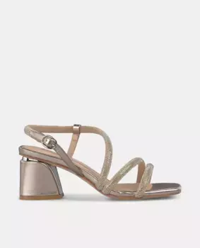 Женские босоножки на широком каблуке с ремешками из стразов и квадратным носком Alma en Pena, золото