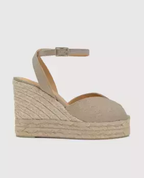 Женские босоножки на танкетке Blossom из металлизированного льна с застежкой-ремешком Castaer, серебряный