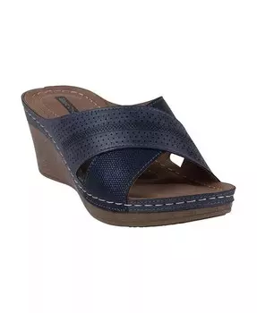 Женские босоножки на танкетке Hayden с перфорацией и контрастными ремешками GC Shoes, синий