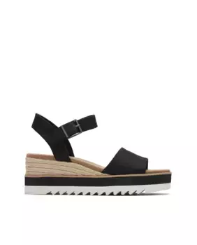 Женские босоножки на танкетке из парусины с джутом Toms, черный