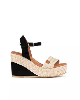 Женские босоножки на танкетке из рафии и замши Popa, черный