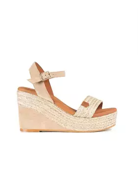 Женские босоножки на танкетке из рафии и замши Popa, цвет Natural