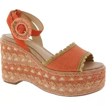 Женские босоножки на танкетке из замши Amber, смешанные цвета Sam Edelman, цвет orange raffia/suede