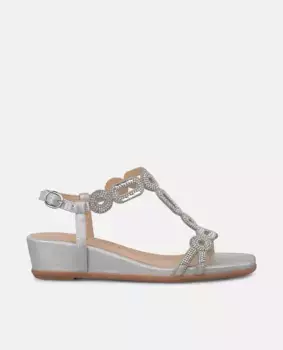 Женские босоножки на танкетке с блестящими деталями на ремешках в форме кругов Alma en Pena, серебряный