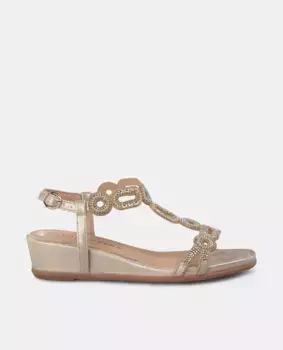 Женские босоножки на танкетке с блестящими круглыми деталями и застежкой на пряжку Alma en Pena, золото