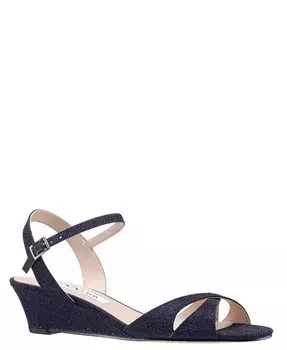 Женские босоножки на танкетке с цветочным принтом Nina, синий