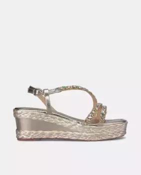 Женские босоножки на танкетке с квадратным носком и ремешками со стразами Alma en Pena, коричневый