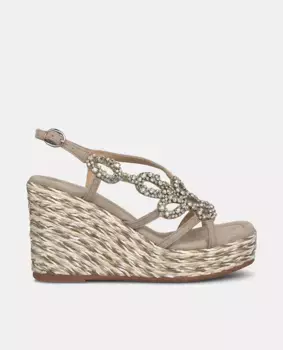 Женские босоножки на танкетке с квадратным носком и стразами Alma en Pena, бежевый