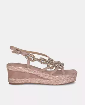 Женские босоножки на танкетке с квадратным носком и декором из стразов Alma en Pena, розовый