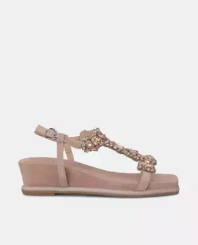 Женские босоножки на танкетке с квадратным носком и декором из стразов Alma en Pena, розовый