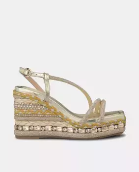 Женские босоножки на танкетке с квадратным носком и плетеными деталями Alma en Pena, золото