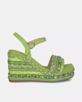 Женские босоножки на танкетке с квадратным носком и плетеными деталями Alma en Pena, зеленый