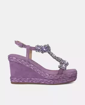 Женские босоножки на танкетке с квадратным носком и отделкой стразами Alma en Pena, пурпурный