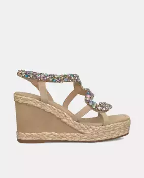 Женские босоножки на танкетке с квадратным носком и стразами Alma en Pena, бежевый