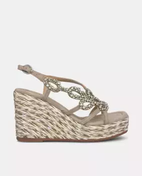 Женские босоножки на танкетке с квадратным носком и стразами Alma en Pena, бежевый