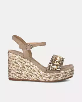 Женские босоножки на танкетке с квадратным носком и стразами Alma en Pena, бежевый