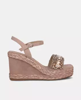 Женские босоножки на танкетке с квадратным носком и стразами Alma en Pena, розовый