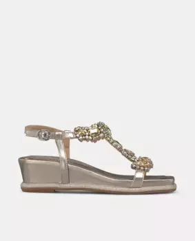 Женские босоножки на танкетке с квадратным носком и отделкой стразами Alma en Pena, светло-коричневый