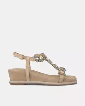 Женские босоножки на танкетке с квадратным носком и стразами Alma en Pena, бежевый