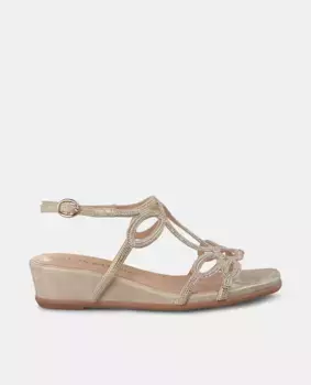 Женские босоножки на танкетке с переплетенными ремешками из стразов и застежкой на пряжку Alma en Pena, золото