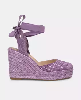 Женские босоножки на танкетке с переплетенными ремешками и носком, покрытым стразами Alma en Pena, пурпурный