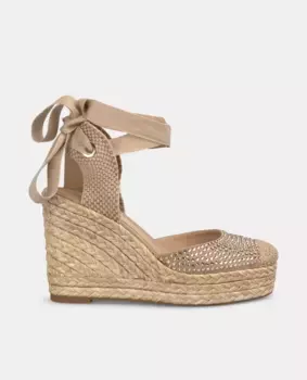 Женские босоножки на танкетке с переплетенными ремешками и носком, покрытым стразами Alma en Pena, цвет Marrn claro