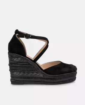 Женские босоножки на танкетке с плетенкой, скрещенными ремешками и деталями со стразами Alma en Pena, чёрный