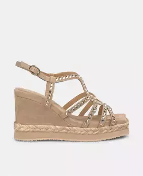 Женские босоножки на танкетке с плетеным ремешком и застежкой на пряжке Alma en Pena, цвет Marrn claro