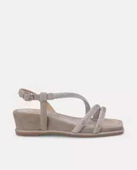 Женские босоножки на танкетке с ремешками из стразов и застежкой на пряжку Alma en Pena, коричневый