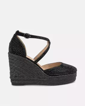 Женские босоножки на танкетке с ремешками, покрытыми стразами, и застежкой на пряжку Alma en Pena, черный