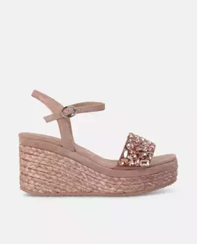 Женские босоножки на танкетке с ремешком из стразов и застежкой на пряжку Alma en Pena, розовый