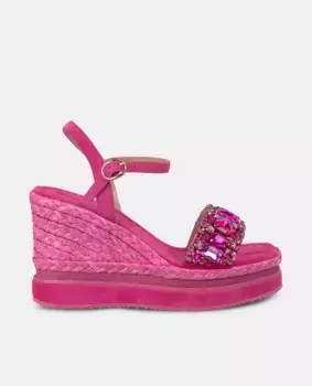 Женские босоножки на танкетке с ремешком из стразов и застежкой на пряжку Alma en Pena, фуксия