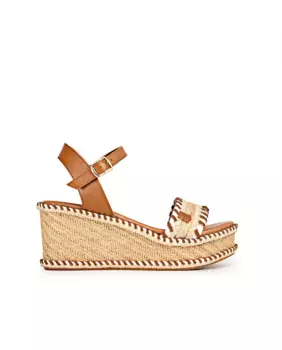 Женские босоножки на танкетке с застежкой-пряжкой в цвете кожи Popa, темно-коричневый